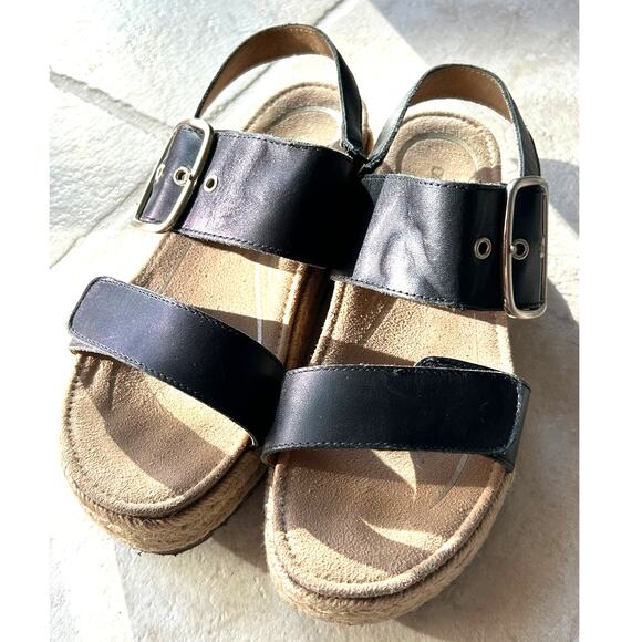 Aetrex Vania Black Leather Platform Wedge Sandal Arch Support Size 37 / US 7 - Picture 2 of 12